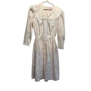 Vintage Gunne Sax Jessica McClintock Prairie Dress Pink Lace Collar Size 7/8